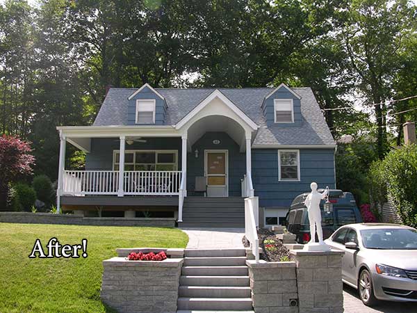 Front view after the addition of a porch