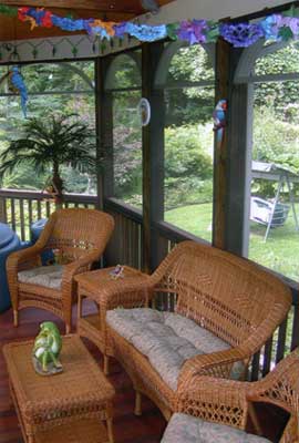 new screened-in porch sitting area