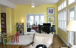 French doors can be closed to separate the Great Room and Mom’s space