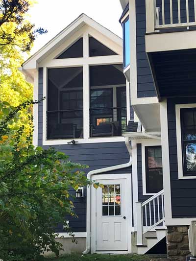 Rear screened porch behind the new art studio above the garage.