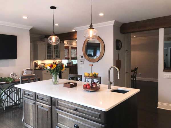 Kitchen work area open to house