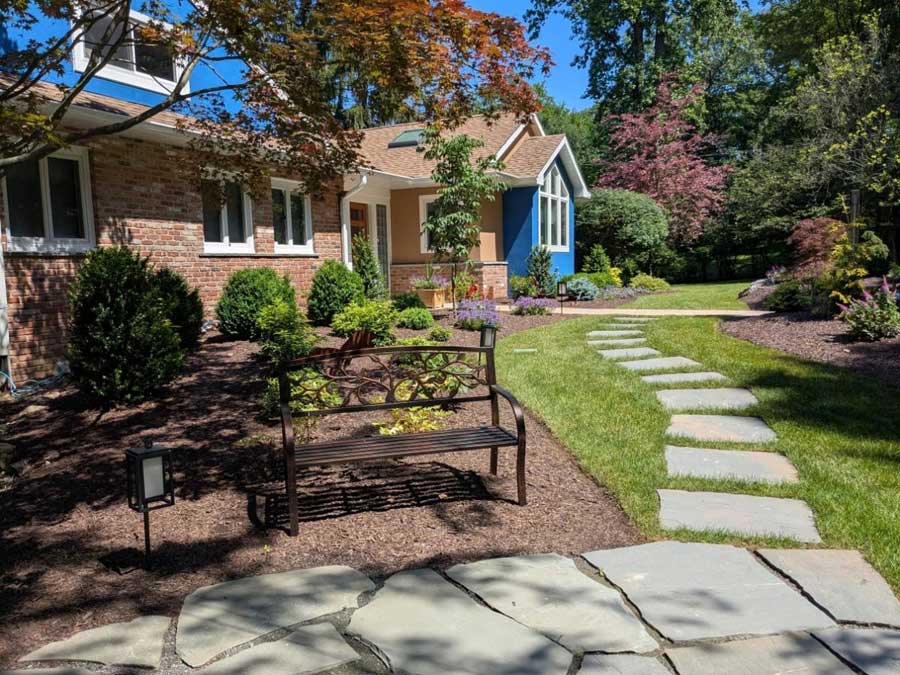 beautifully landscaped front of house