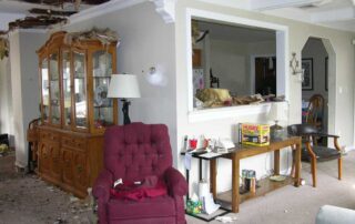 View from living room to kitchen before (post-fire)