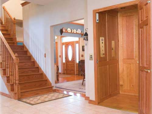 A home elevator provides 2nd level access