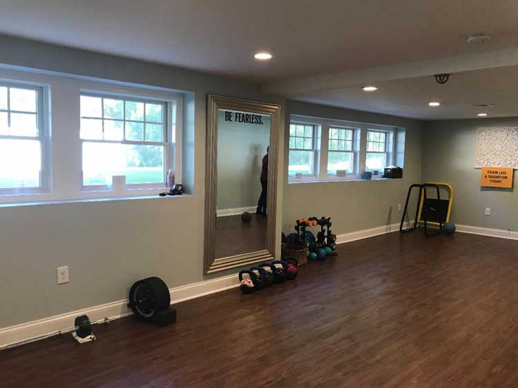 A yoga studio in the basement