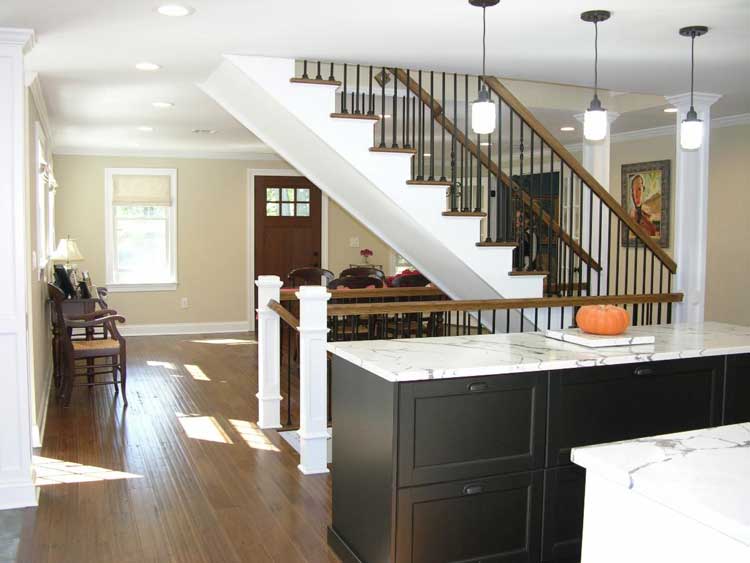 Opening stairs to connect dining room and great room